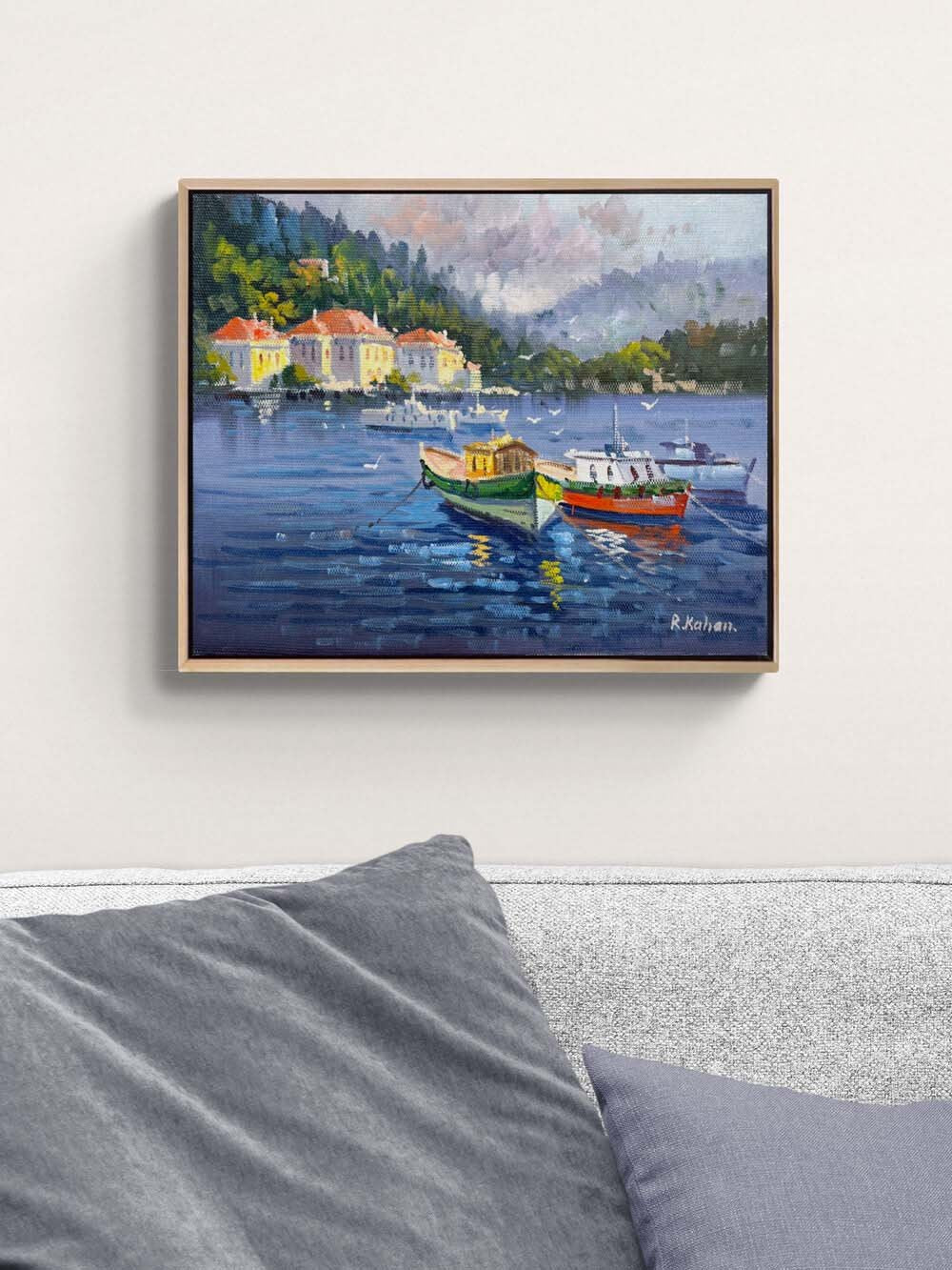 Denizle Komşu Evler Yağlı Boya Tablosu