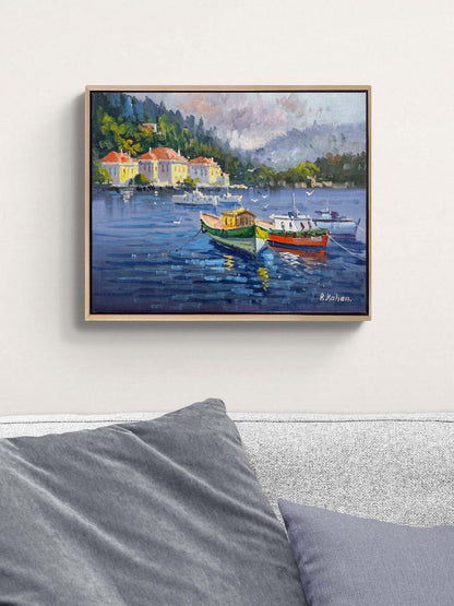 Denizle Komşu Evler Yağlı Boya Tablosu