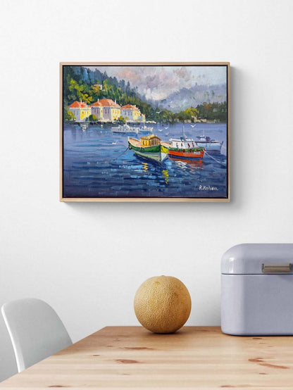 Denizle Komşu Evler Yağlı Boya Tablosu