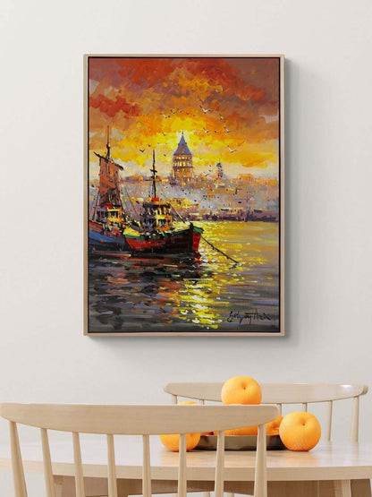 İstanbul Boğaz'ında Akşam Yağlı Boya Tablosu