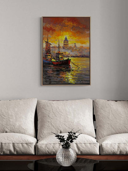 İstanbul Boğaz'ında Akşam Yağlı Boya Tablosu