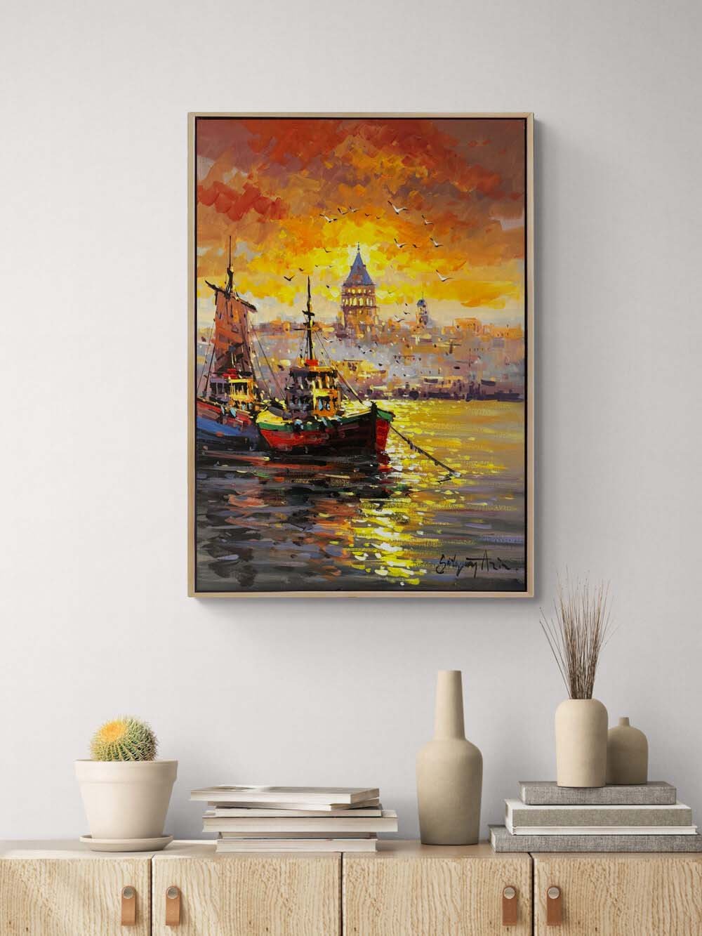 İstanbul Boğaz'ında Akşam Yağlı Boya Tablosu