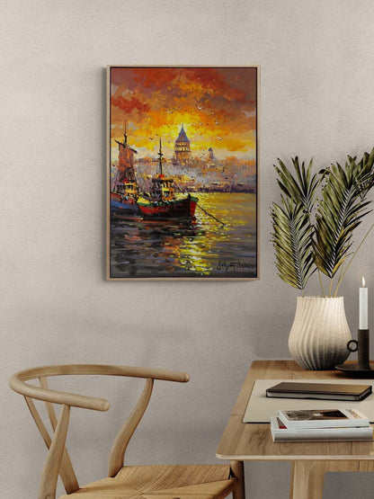 İstanbul Boğaz'ında Akşam Yağlı Boya Tablosu