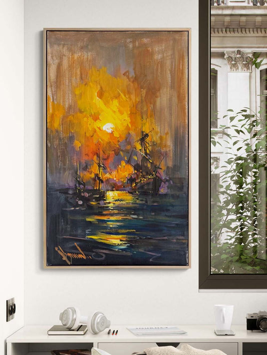 Güneşin Denize Dokunuşu Yağlı Boya Tablosu