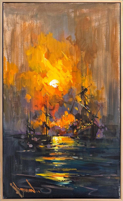 Güneşin Denize Dokunuşu Yağlı Boya Tablosu