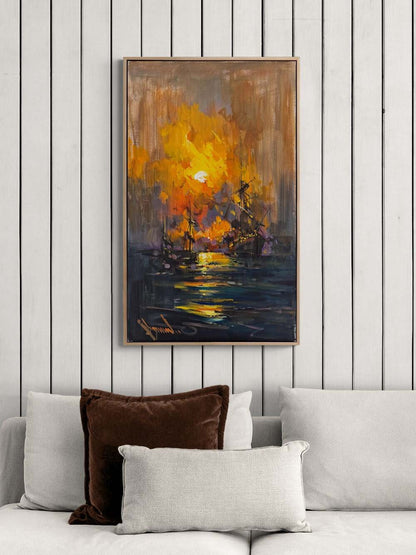 Güneşin Denize Dokunuşu Yağlı Boya Tablosu