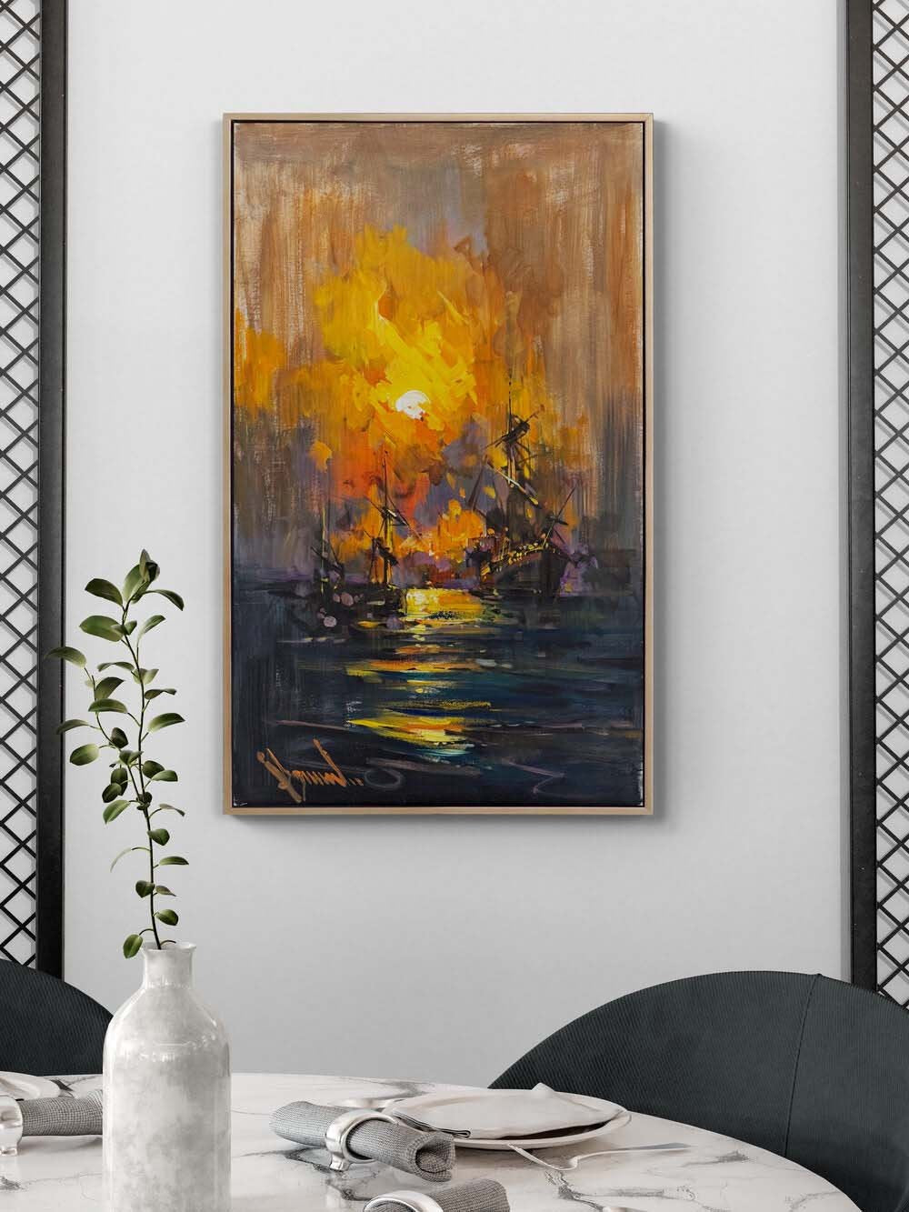 Güneşin Denize Dokunuşu Yağlı Boya Tablosu