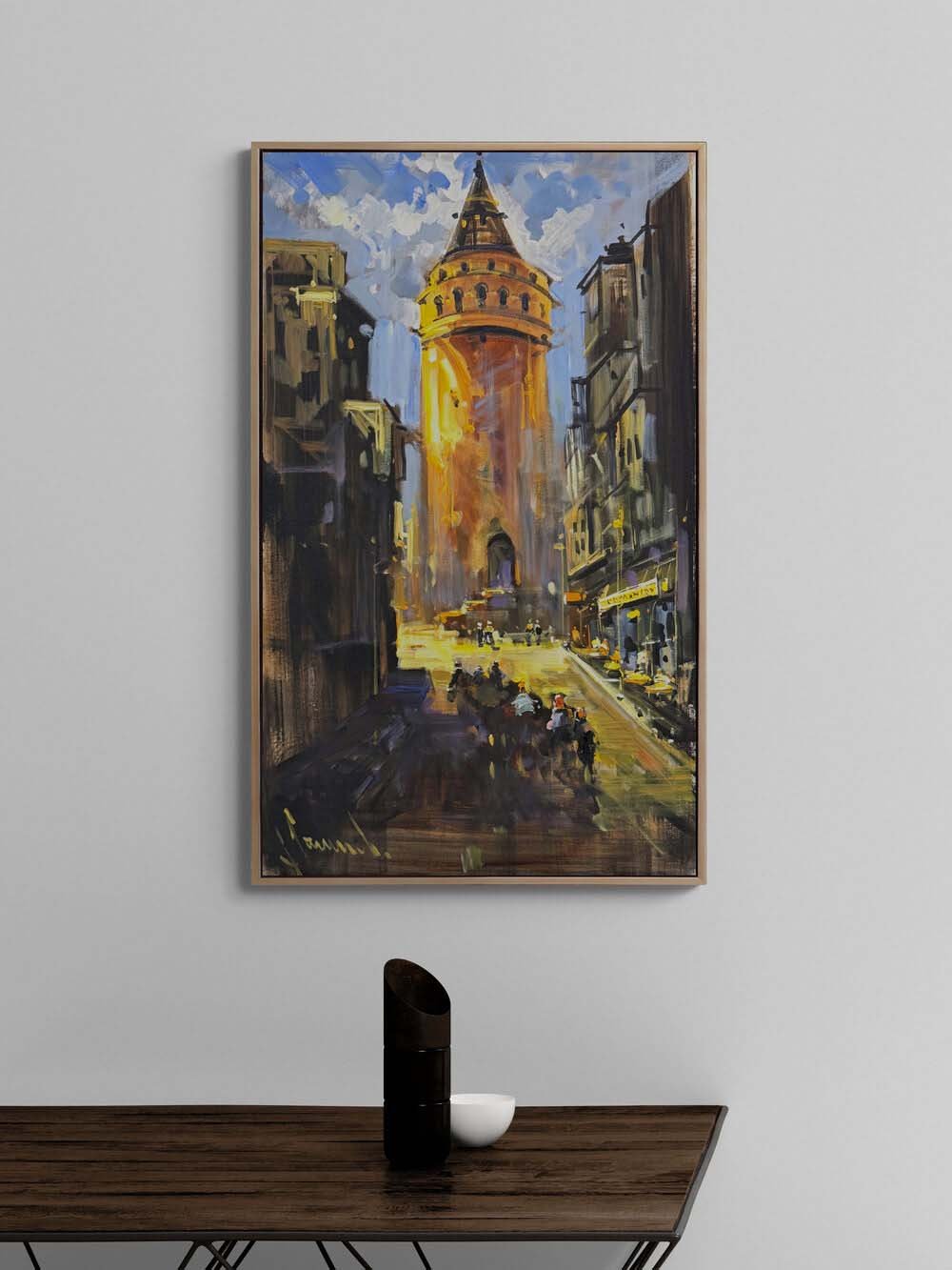 Kulenin Gölgesinde Sokaklar Yağlı Boya Tablosu