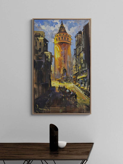 Kulenin Gölgesinde Sokaklar Yağlı Boya Tablosu