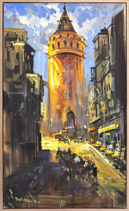 Kulenin Gölgesinde Sokaklar Yağlı Boya Tablosu