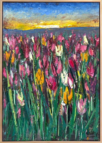 Lale Bahçesinde Sabah Yağlı Boya Tablosu