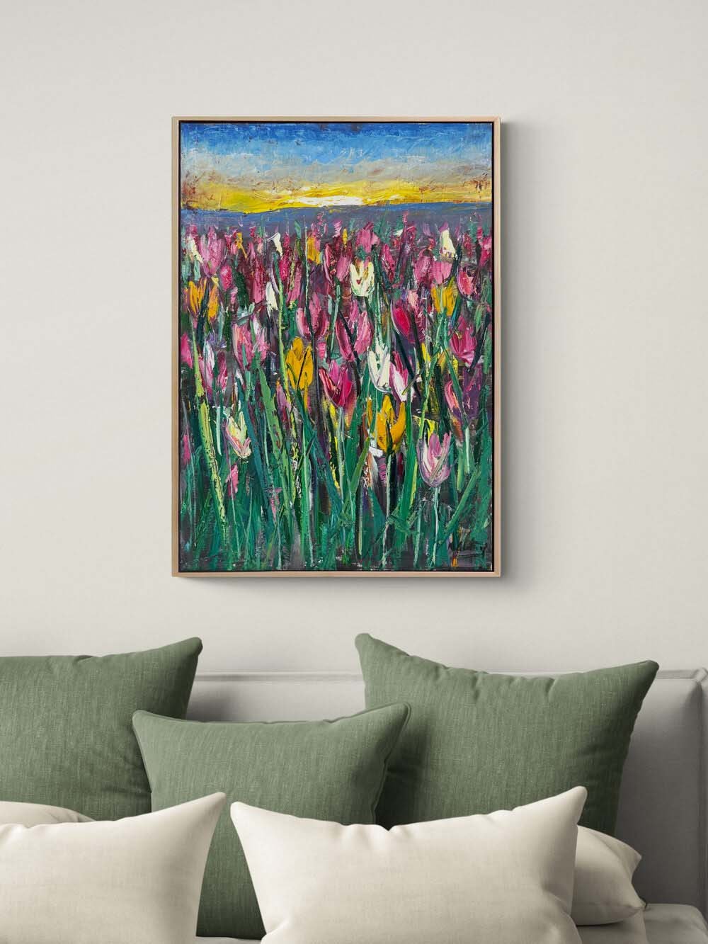 Lale Bahçesinde Sabah Yağlı Boya Tablosu