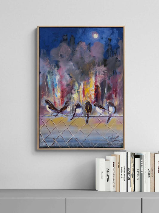 Şehirde Bekleyiş Yağlı Boya Tablosu