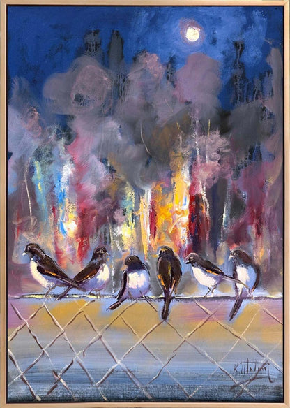 Şehirde Bekleyiş Yağlı Boya Tablosu