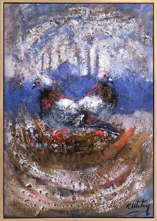 Boğazda Güvercinlerin Dansı Yağlı Boya Tablosu