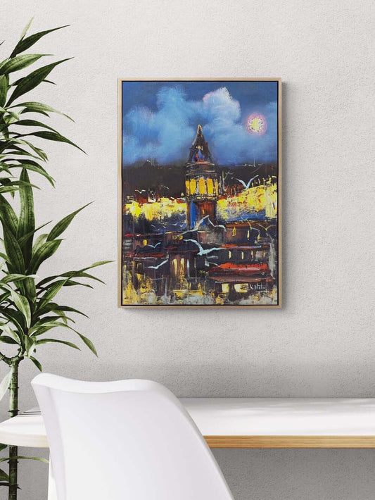 Gece Mavisinde Galata Yağlı Boya Tablosu