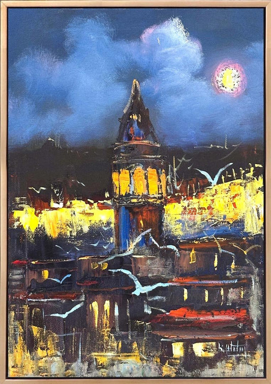 Gece Mavisinde Galata Yağlı Boya Tablosu