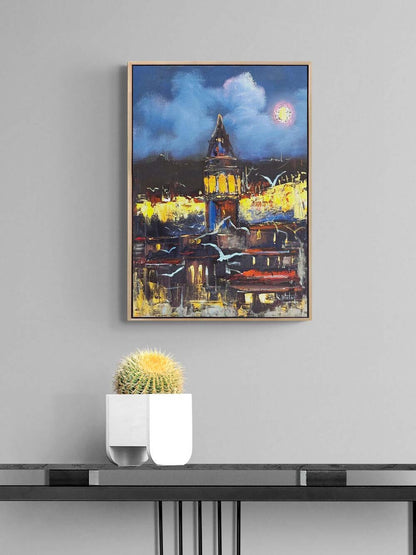 Gece Mavisinde Galata Yağlı Boya Tablosu