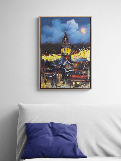 Gece Mavisinde Galata Yağlı Boya Tablosu