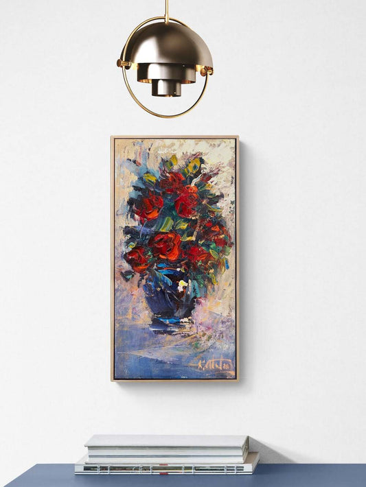 Kırmızı Güller Vazoda Yağlı Boya Tablosu