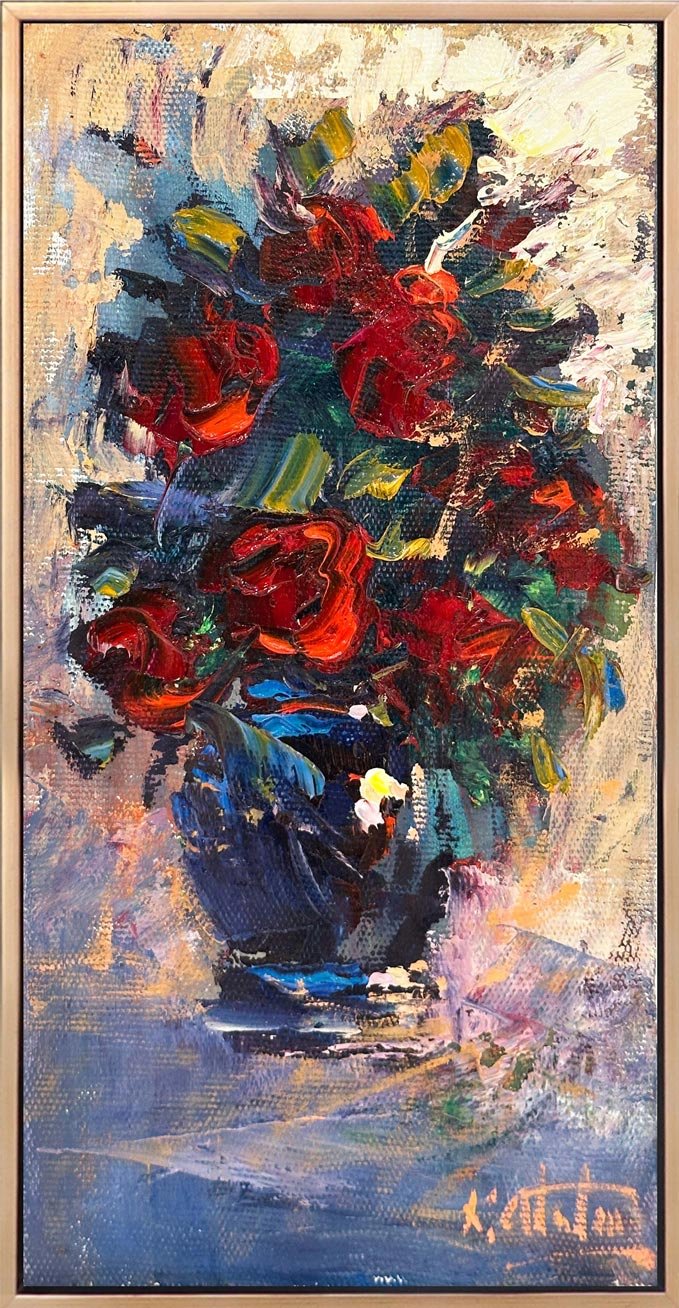 Kırmızı Güller Vazoda Yağlı Boya Tablosu