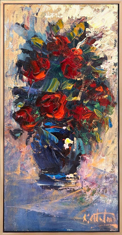 Kırmızı Güller Vazoda Yağlı Boya Tablosu