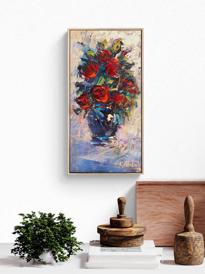 Kırmızı Güller Vazoda Yağlı Boya Tablosu