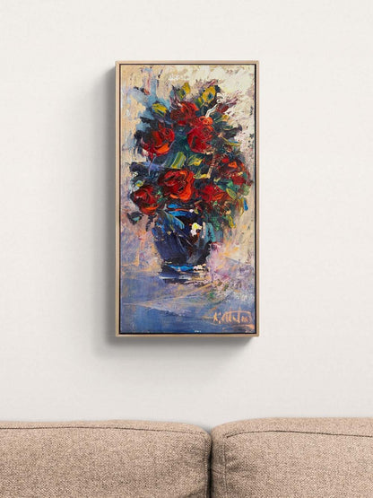 Kırmızı Güller Vazoda Yağlı Boya Tablosu