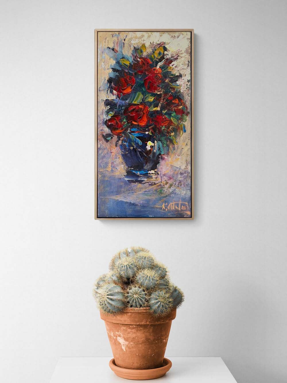 Kırmızı Güller Vazoda Yağlı Boya Tablosu