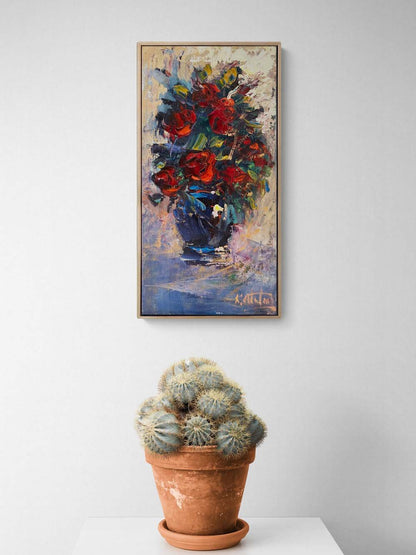 Kırmızı Güller Vazoda Yağlı Boya Tablosu