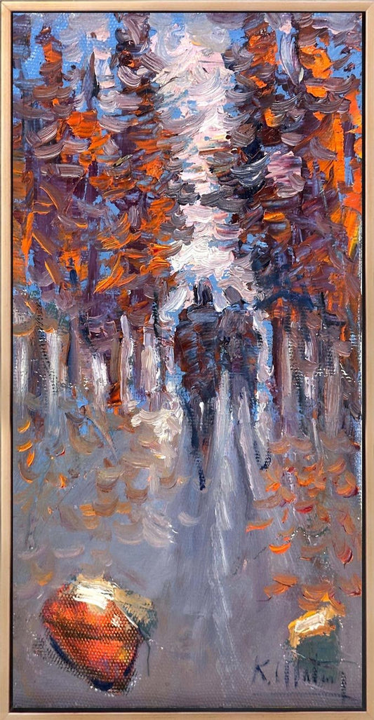 Güz Zamanın Yürüyüş Yağlı Boya Tablosu