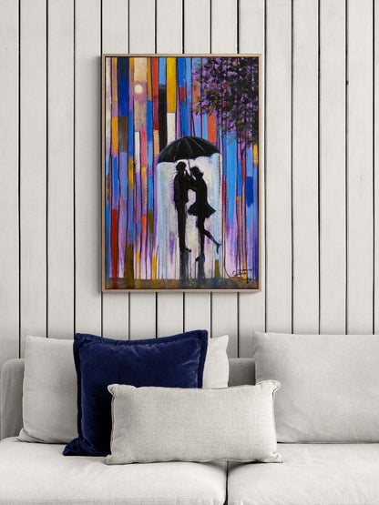 Yağmurun Ritminde Aşk Yağlı Boya Tablosu