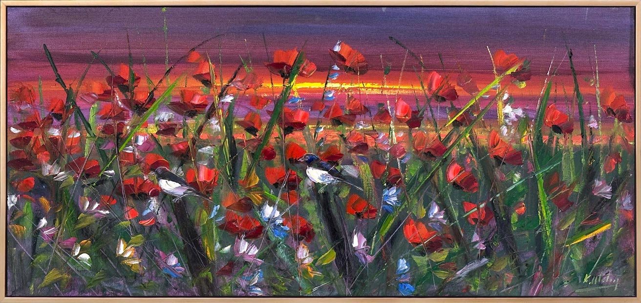 Gün Batımında Gelincikler Yağlı Boya Tablosu