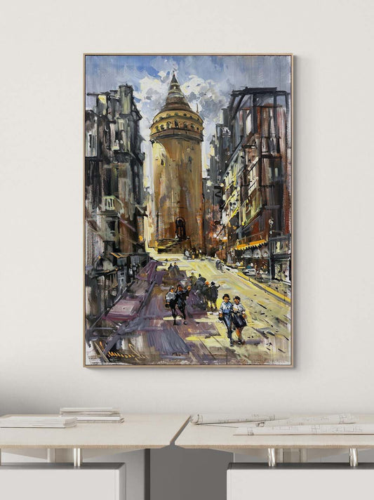 Sessiz Galata Sokakları Yağlı Boya Tablosu