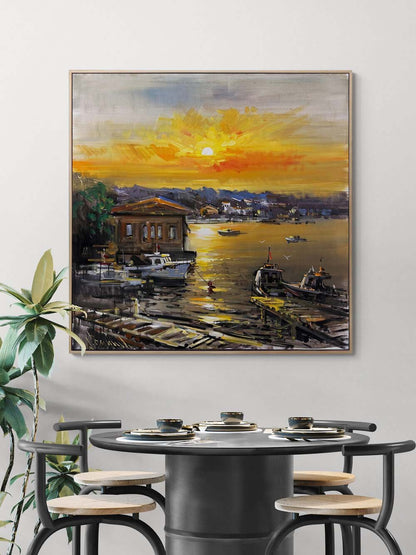 Çengelköyde Günbatımı Yağlı Boya Tablosu