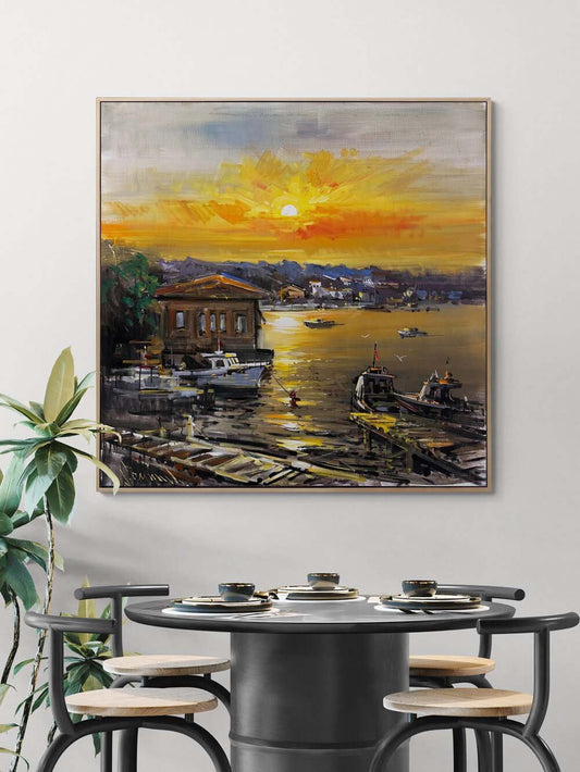 Çengelköyde Günbatımı Yağlı Boya Tablosu