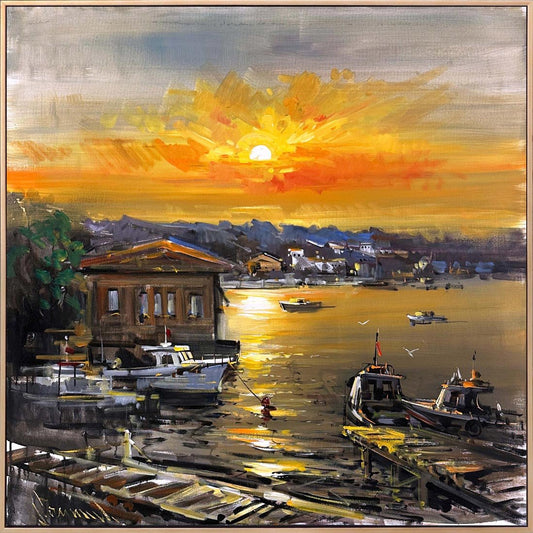 Çengelköyde Günbatımı Yağlı Boya Tablosu