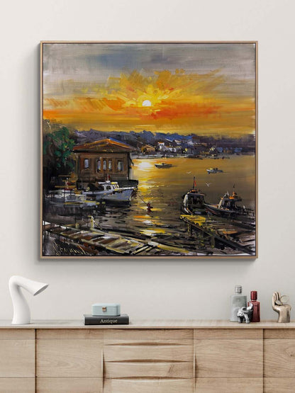 Çengelköyde Günbatımı Yağlı Boya Tablosu