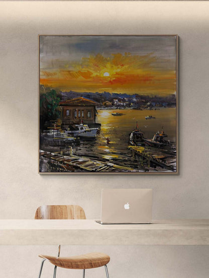 Çengelköyde Günbatımı Yağlı Boya Tablosu