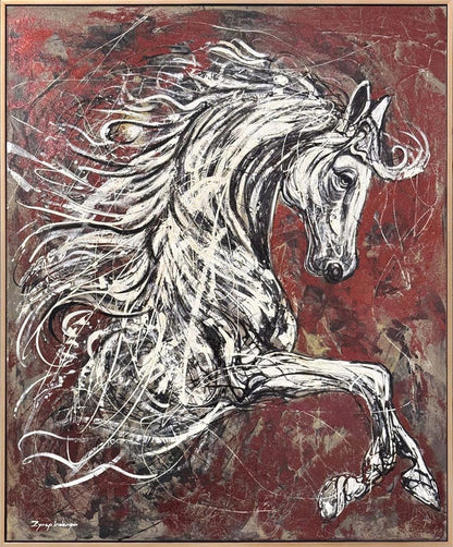 Asaletli Beyaz At Yağlı Boya Tablosu