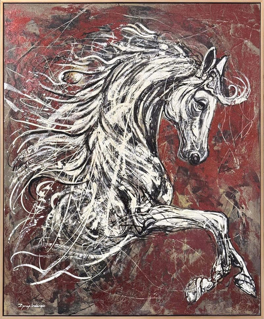 Asaletli Beyaz At Yağlı Boya Tablosu