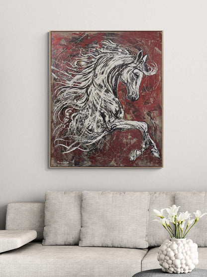 Asaletli Beyaz At Yağlı Boya Tablosu