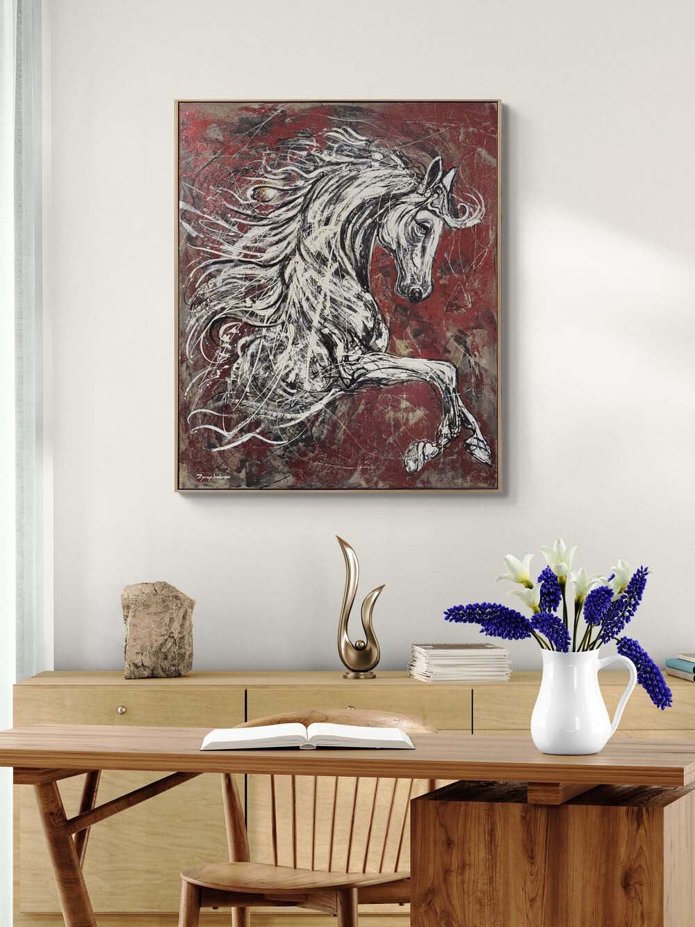 Asaletli Beyaz At Yağlı Boya Tablosu