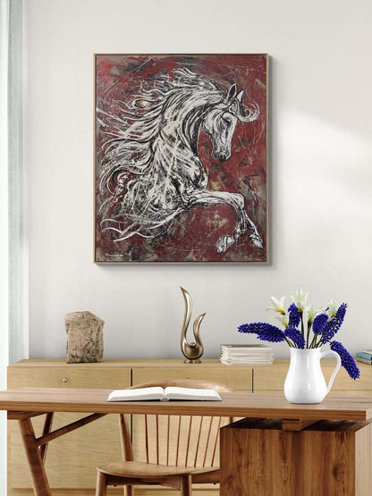 Asaletli Beyaz At Yağlı Boya Tablosu