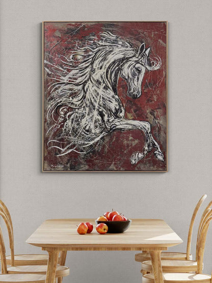 Asaletli Beyaz At Yağlı Boya Tablosu