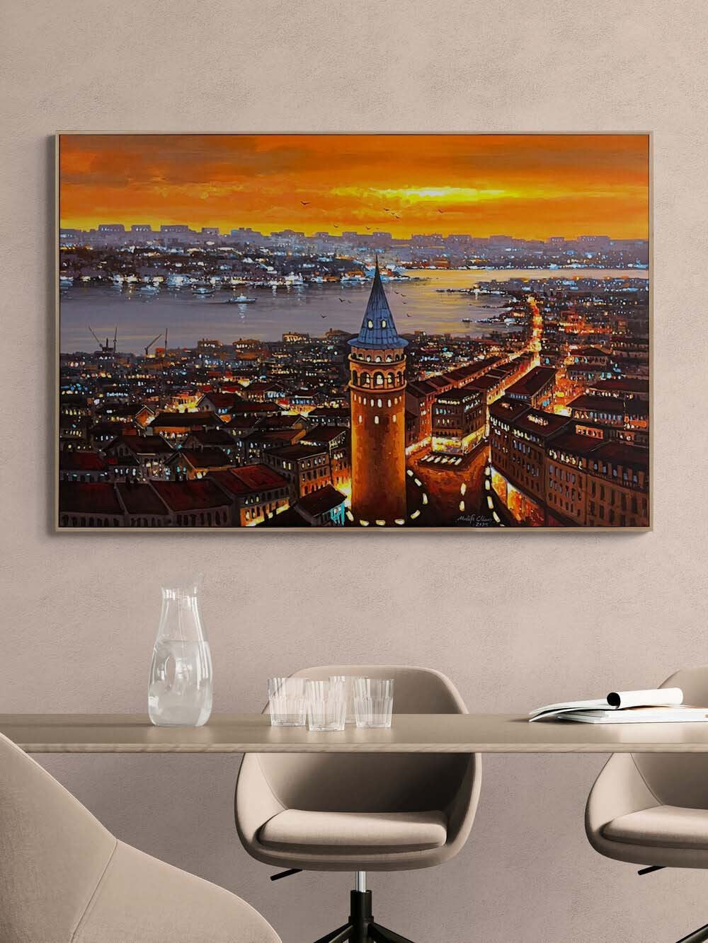 Galata’da Akşam Saatleri Yağlı Boya Tablosu