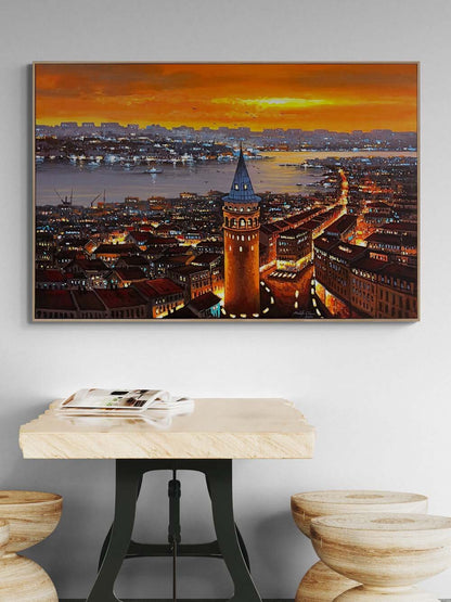 Galata’da Akşam Saatleri Yağlı Boya Tablosu