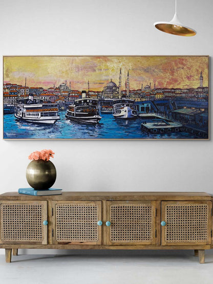 Altın İstanbul Akşamı Yağlı Boya Tablosu