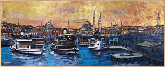 Altın İstanbul Akşamı Yağlı Boya Tablosu