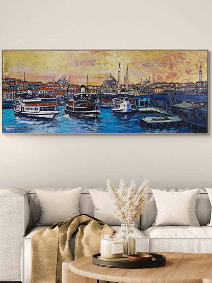 Altın İstanbul Akşamı Yağlı Boya Tablosu